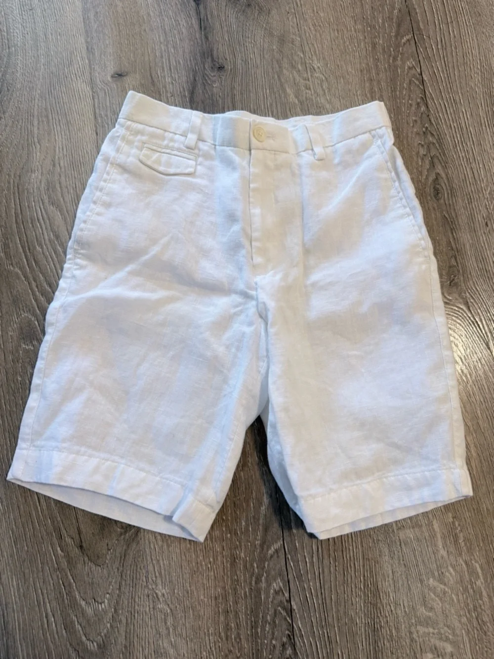 Ralph Lauren White Flat-Front Linen Shorts